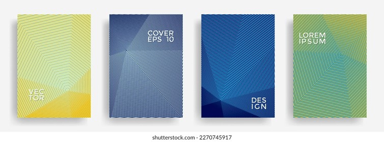 Hexagonal halftone pattern cover pages vector graphic design. Hexagon lines texture backdrops. Party invitation flyer templates set. Cover page layouts, posters, banners with halfton lines.