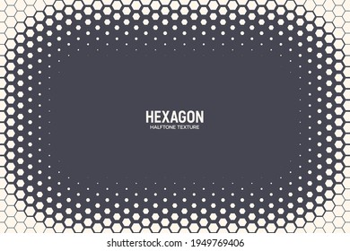 Hexagonal Halftone Texture Vector Frame Geometric Technology Abstract Background. Half Tone Hexagon Retro Colored Pattern. Minimal 80s Style Dynamic Tech Structure Wallpaper