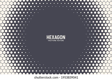 Hexagonal Halftone Texture Vector Frame Geometric Technology Abstract Background. Half Tone Hexagon Retro Colored Pattern. Minimal 80s Style Dynamic Tech Structure Wallpaper
