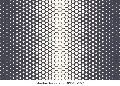 Hexagonal Halftone Texture Vector Geometric Technology Abstract Background. Half Tone Hexagon Retro Colored Pattern. Minimal 80s Style Dynamic Tech Structure Wallpaper