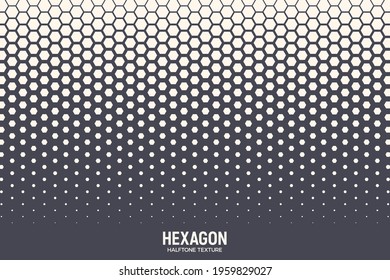 Hexagonal Halftone Texture Vector Geometric Technology Abstract Background. Half Tone Hexagon Retro Colored Pattern. Minimal 80s Style Dynamic Tech Structure Wallpaper