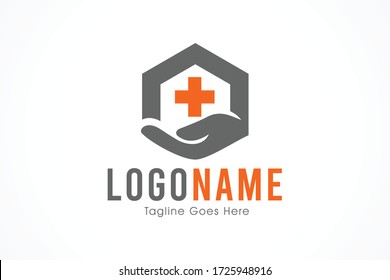 hexagonal hand care medical logo vector