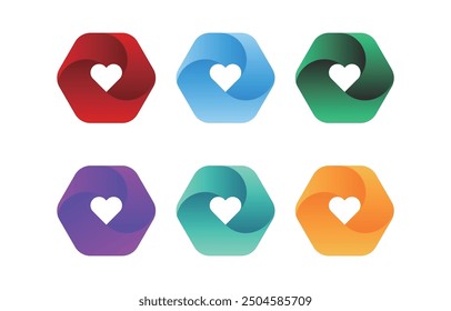 Hexagonal and heart-shaped gradient design elements