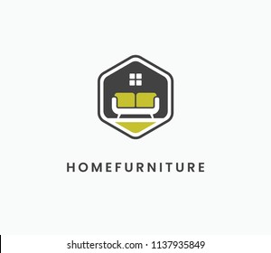 Hexagonal Home Furniture Logo Vector Template Suitable For Interior, Furniture Companies