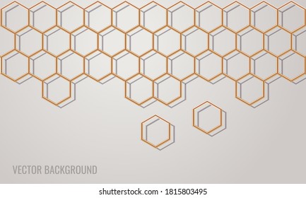 Hexagonal honeycomb 3d realistic gold wallpaper. Simple modern background vector.