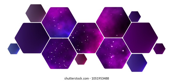 Hexagonal honeycomb with a palette of flowers. space backgrounds. vector design