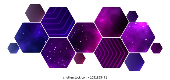 Hexagonal honeycomb with a palette of flowers. space backgrounds. vector design