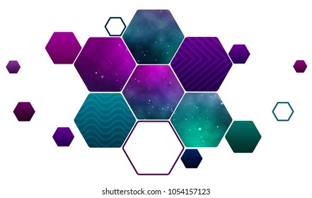 Hexagonal honeycomb with a palette of flowers. space backgrounds. vector design
