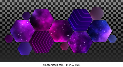 Hexagonal honeycomb with a palette of flowers. space backgrounds. vector design