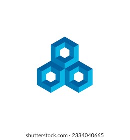 hexagonal icon with blue color, vector illustration