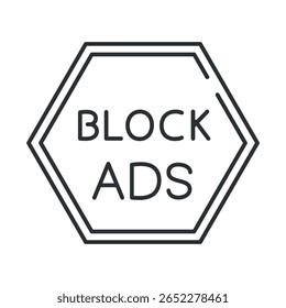 A hexagonal icon with the words Block Ads written on it, designed to visually promote ad blocking solutions on various internet platforms