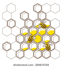 Hexagonal illustration with bees