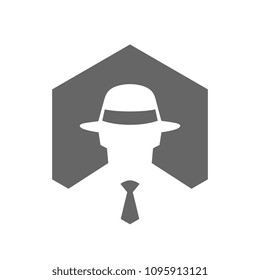 Hexagonal Incognito Icon, Hacker Logo Design, Man With Fedora Hat Logo, Secret Agent Icon Concept