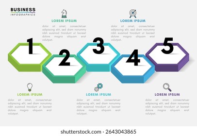 Hexagonal infographic design template with 5 steps or options, vecor illustration.