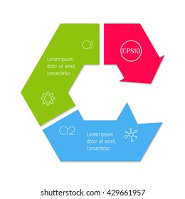 Hexagonal infographic diagram with 3 parts. Isolated paper sequence banner for tutorial. EPS10 arrow progress steps template.
