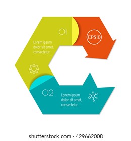 Hexagonal infographic diagram with 3 parts. Isolated paper sequence banner for tutorial. EPS10 arrow progress steps template.