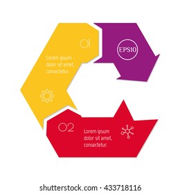 Hexagonal infographic diagram with 3 parts. Isolated paper sequence banner for tutorial. EPS10 arrow progress steps template.