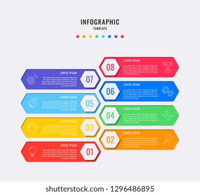 hexagonal infographic elements with eight steps, options, parts or processes with text boxes and marketing line icons. vector data visualization for workflow, diagram, annual report, web design. eps10