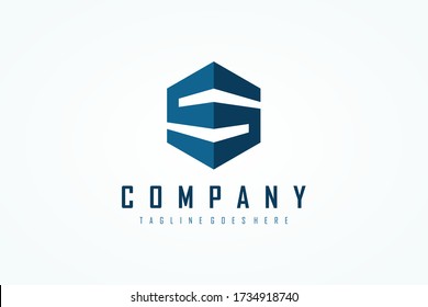 Logo De La Letra Inicial Hexagonal S. Estilo de forma geométrica azul aislado en fondo blanco. Usable para logotipos de empresas y edificios. Elemento de plantilla de diseño de logotipo de vectores planos.