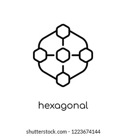 hexagonal interconnections icon. Trendy modern flat linear vector hexagonal interconnections icon on white background from thin line Business and analytics collection, outline vector illustration