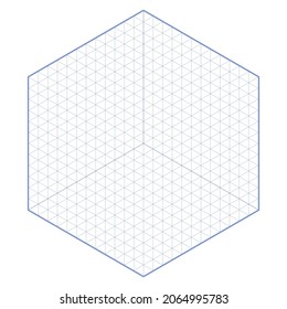 Hexagonal isometric grid. Vector illustration with editable strokes. Can be used as template for drawing in isometric projection 