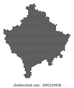 Hexagonal Kosovo map. Vector territorial scheme on a white background. Abstract Kosovo map collage is combined of hex-tile elements.
