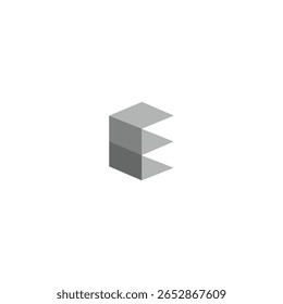 Hexagonal Letter E Cubic monogram with white background. 
