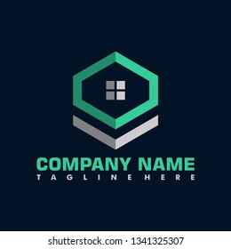 hexagonal letter E real estate architecture vector logo