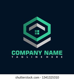 hexagonal letter E real estate architecture vector logo