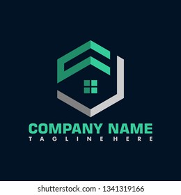 hexagonal letter F J real estate architecture logo