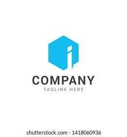 Hexagonal letter I geometric logo design template - Vector