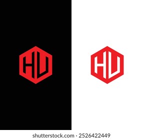 Hexagonal Letter HU Logo Design