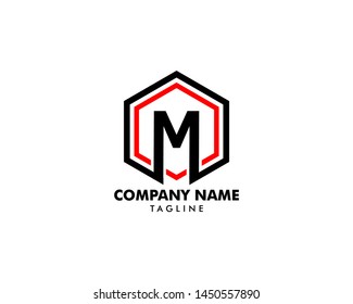 Hexagonal letter M geometric logo design template