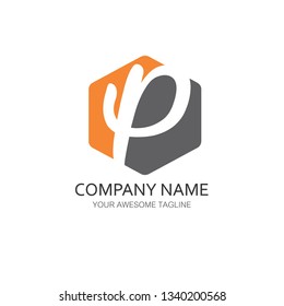hexagonal letter P geometric logo concept 