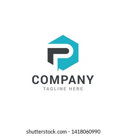 Hexagonal letter P geometric logo design template - Vector