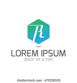 hexagonal letter R logo template. letter R logo.