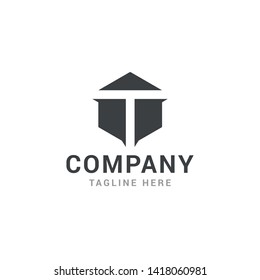 Hexagonal letter T geometric logo design template - Vector