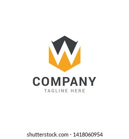 Hexagonal letter W geometric logo design template - Vector