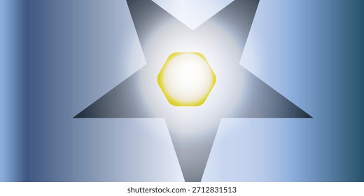 Explosión de luz hexagonal irradiando desde el centro en un gradiente de tonos verdes y azules modernos