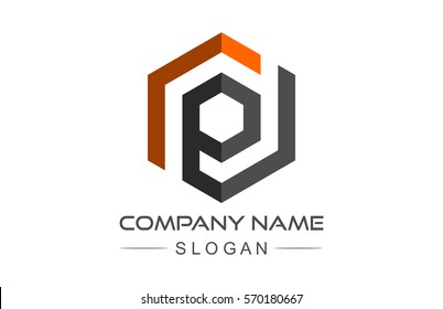 hexagonal line letter p logo icon 