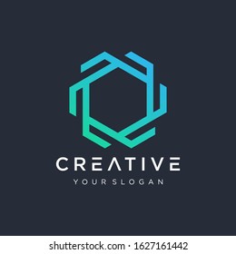 hexagonal line logo design illustration. Company vector logo design element. Abstract hexagon shaped vector symbols. - VECTOR