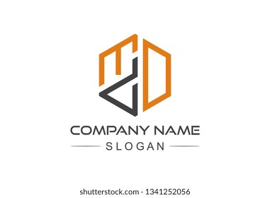 hexagonal line logo letter e and d