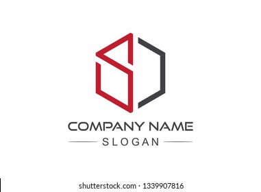 hexagonal line logo letter s and d