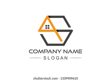 hexagonal line logo letter a and s architecture building