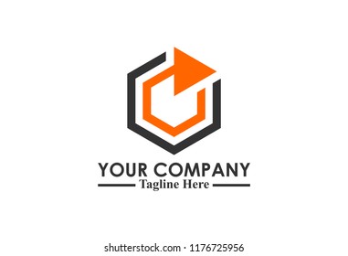 hexagonal line multimedia play logo template