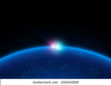 Hexagonal line on spherical light, Technology abstract, Sci-Fi and engineering concept, Vector illustration background, Backdrop, wallpaper, template.