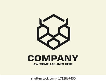 Hexagonal lion head logo template design in outline style