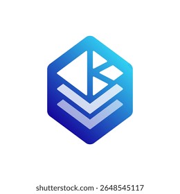 A hexagonal logo with a blue gradient, featuring geometric cutouts that suggest layers and a fragmented "K" at the top