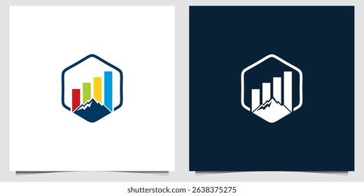 Hexagonal logo combining colorful bar chart elements with a stylized mountain silhouette at the base. The design blends financial growth with outdoor adventure, making it ideal for eco-investment firm