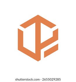 Um logotipo hexagonal formado por formas laranja entrelaçadas, representando criativamente as letras "T", "O" e "P"